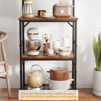Kitchen Bakers Rack with Hutch, Coffee Bar Station 4 Tiers, Microwave Oven Stand with 6 S Hooks and Pegboard, Kitchen Microwave Rack for Spice Organizer Workstation, Rustic Brown - Image 6