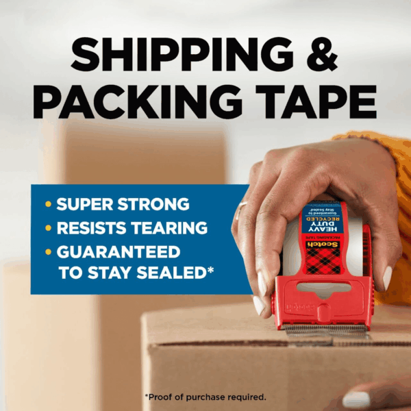 Heavy Duty Recycled Packaging Tape, Shipping and Packing Tape, 1.88 in X 800 In, 6 Rolls with Dispensers - Image 2