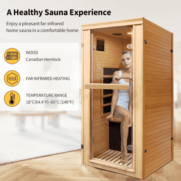 Sauna Home Sauna with Bluetooth & Reading Lighting,1 Person Infrared Sauna Spa Room with Foot Temperature Control,980W - Image 6