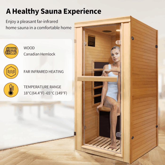 Sauna Home Sauna with Bluetooth & Reading Lighting,1 Person Infrared Sauna Spa Room with Foot Temperature Control,980W - Image 6