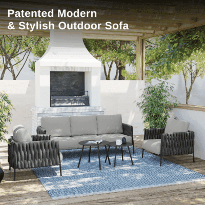 Life Chatter Patio Furniture Set 5 Pieces, Outdoor Furniture 5-Seat Sofa with Two round Coffee Table, Waterproof Thick Cushion Deep Seating for Porch, Balcony, Earth Black & Misty Grey - Image 7