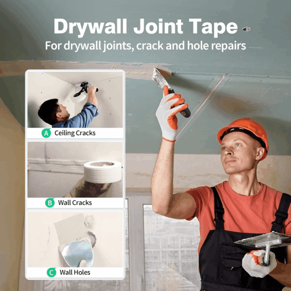 Drywall Joint Tape, Fiberglass Mesh Tape for Drywall Repair,1.97“×150 Ft Self-Adhesive Drywall Mesh Tape for Sheetrock Crack Repair - Image 3