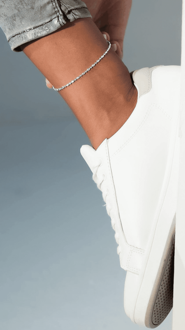 925 Sterling Silver Diamond-Cut Oval and round Bead Ball Chain Anklet Ankle Bracelet for Women, Made in Italy - Image 4