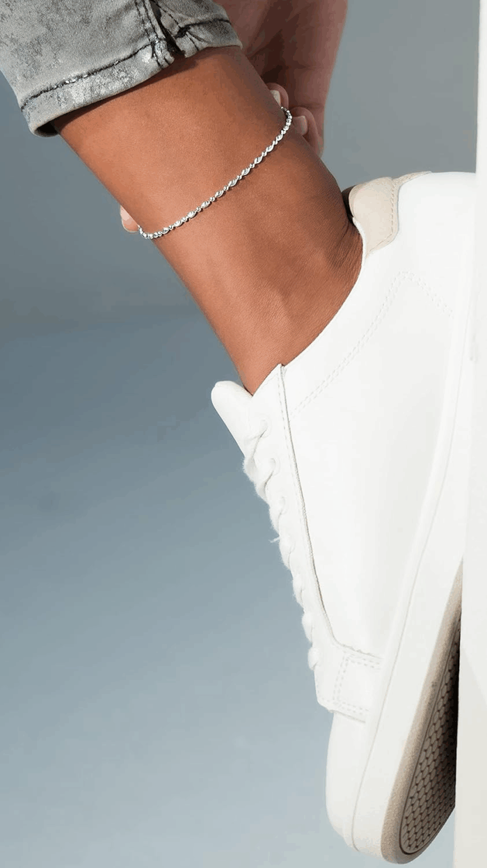 925 Sterling Silver Diamond-Cut Oval and round Bead Ball Chain Anklet Ankle Bracelet for Women, Made in Italy - Image 4