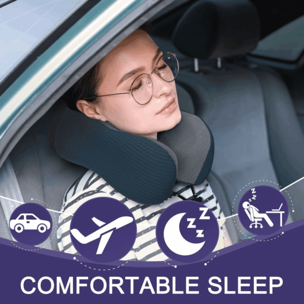 Neck Pillow for Traveling, Upgraded Travel Neck Pillow for Airplane 100% Pure Memory Foam Travel Pillow for Flight Headrest Sleep, Portable Plane Accessories, Deep Blue Set, Medium (120-200LB) - Image 2