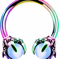 316L Surgical Steel Circular Earrings Two White Opals Surrounded by Dragon Claws Cartilage Earing Ear Body Piercing Jewelry Helix Earrings Piercing… - Image 2