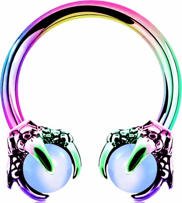 316L Surgical Steel Circular Earrings Two White Opals Surrounded by Dragon Claws Cartilage Earing Ear Body Piercing Jewelry Helix Earrings Piercing… - Image 2