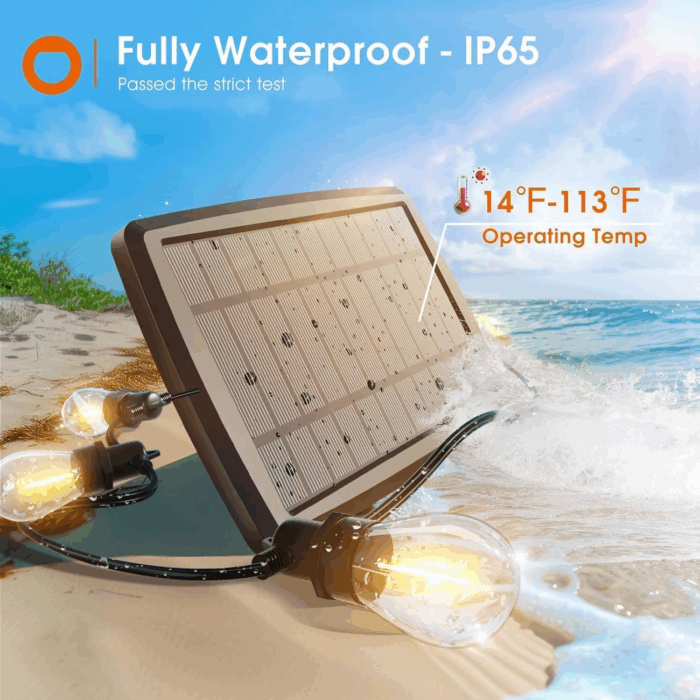 54FT(48+6) Solar String Lights Outdoor Waterproof with USB Charging & Remote Control - Dimmable Solar Power Patio Lights with LED Bulbs for Porch, Garden, Yard, Market, Bistro - Last for 20+Hrs - Image 4