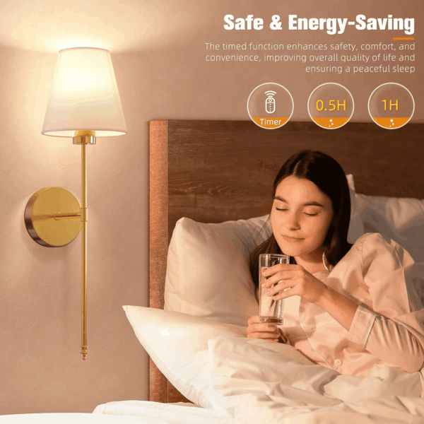 Battery Operated Wall Sconce Set of 2,Gold Rechargeable Wall Lights with 5200Mah Dimmable Bulbs and Remote,10 Colors Wireless Wall Lamps for Bedroom Living Room Hallway Decor - Image 6