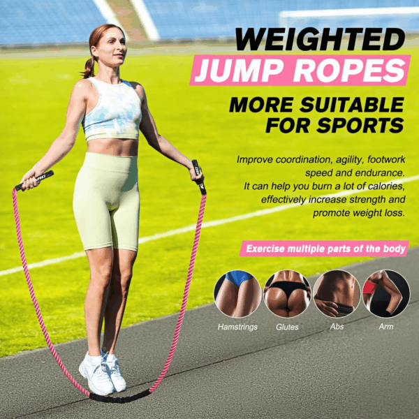 Jump Rope, Weighted Jump Rope for Women, Heavy Jump Ropes for Fitness, Adult Skipping Rope for Home Workout, Weight Loss, Shaping Body, Boxing, Strength Training, Total Body Exercise Equipment - Image 2