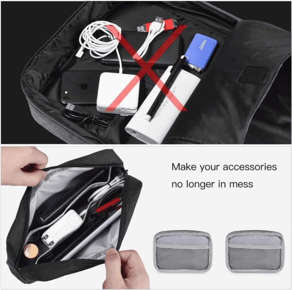 Universal Electronics Accessories Case, 2-Pack Portable Soft Carrying Case Bag Wire Cable Organizer for Hard Drive, Power Adapter, Laptop Mouse, Cosmetics Kit, Small+Big-Black - Image 5