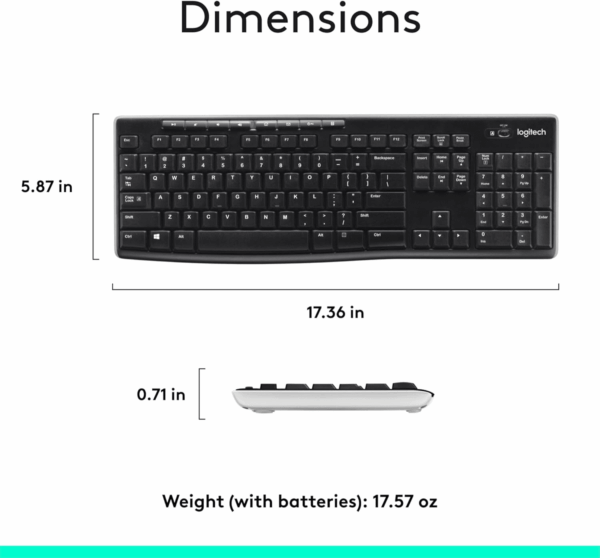 K270 Wireless Keyboard for Windows, 2.4 Ghz Wireless, Full-Size, Number Pad, 8 Multimedia Keys, 2-Year Battery Life, Compatible with PC, Laptop, Black - Image 8