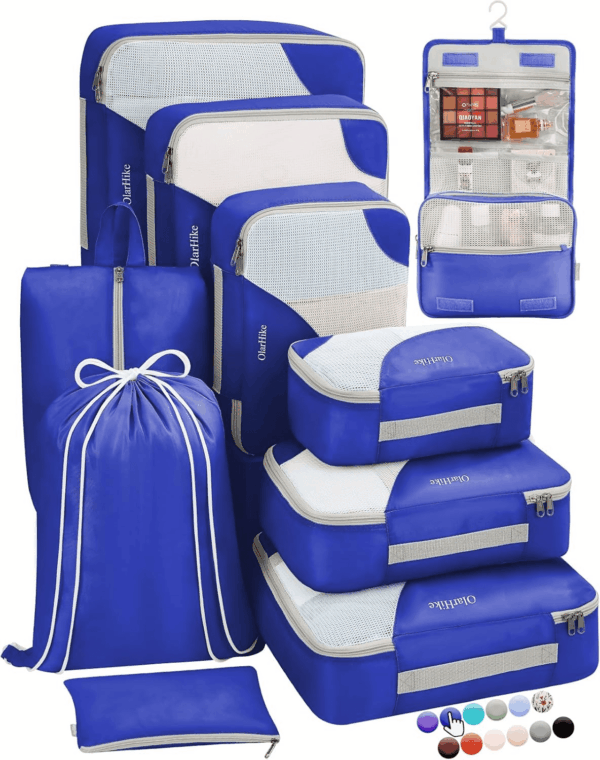 ALL INCLUDED 10 Set Durable Packing Cubes for Suitcases, Essentials for Travel, UPGRADED Anti-Tear Stitching, NEW Improved Luggage Packing Organizers for Travel Accessories (Klein Blue)