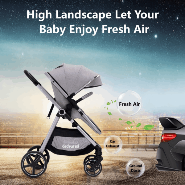2-In-1 Baby Stroller with Bassinet Mode - Folding Infant Newborn Pram Stroller with Reversible Seat - Toddler Strollers for 0-36 Months Old Babies (Gery) - Image 9