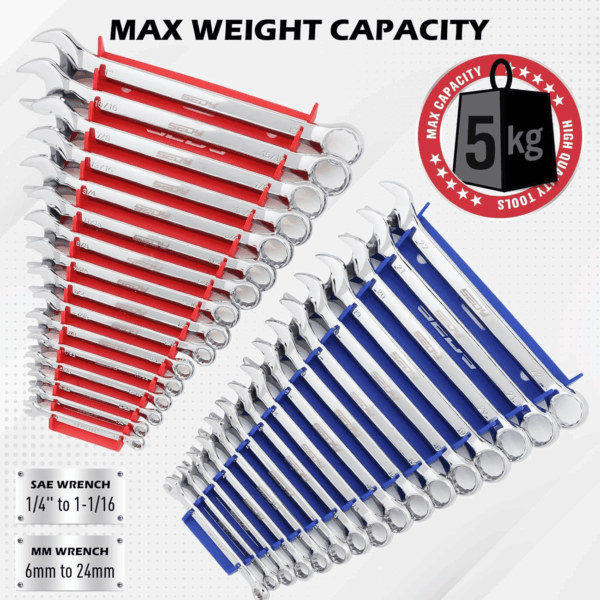 2-Pack Magnetic Wrench Organizer, 32-Slot Premium Wrench Rack Holder Tool Trays for Toolboxes Drawer Storage, SAE (1/4" - 1-1/16") & Metric (6Mm - 24Mm) - Image 4