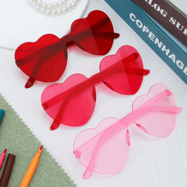 Heart Shaped Party Glasses - 3 Pairs, Colorful Sunglasses - Image 3