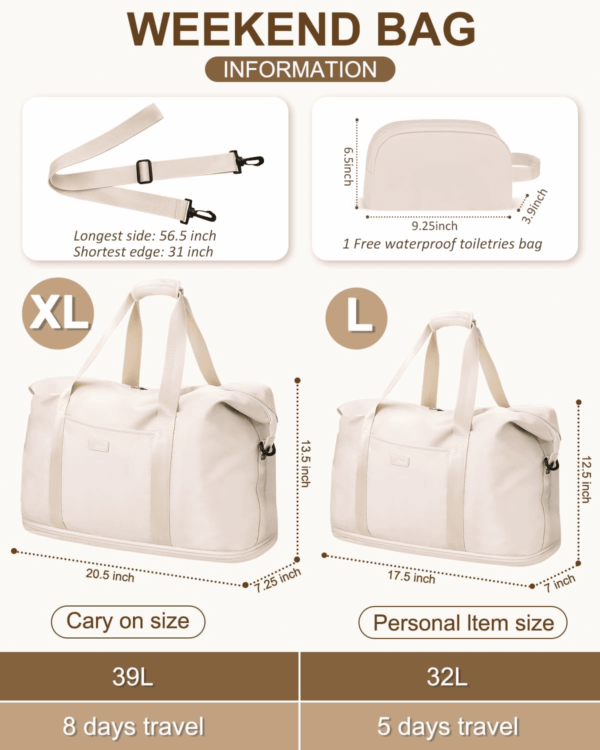 Expandable Travel Duffle Bags Weekender Overnight Bags for Women Men Hospital Bag for Women Labor Delivery with Toiletry Bag Waterproof - Image 2