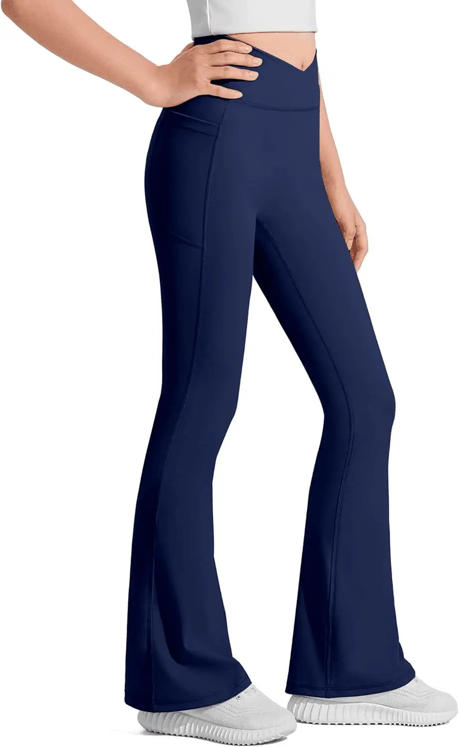 Girls Flare Leggings Kids Bell Bottom Cross High Waisted Dance Yoga Flared Pants - Image 3