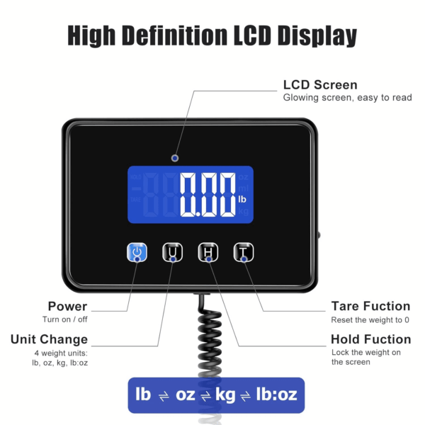 Shipping Scale, 660Lbs Heavy Duty Digital Luggage Scale for Packages, 0.35Oz High Accurate Postage Scale for Small Business, Warehouse, Home Use, Battery & Charging Cable Include - Image 3