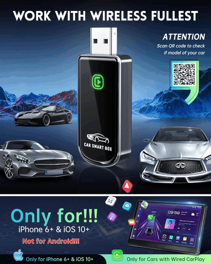 Wireless Carplay Adapter- Mini Edition, Converts Factory Wired to Wireless Carplay Dongle Plug & Play Carplay Wireless Adapter for Apple Iphone Ios 10+ & Cars from 2015+(Brushed Cobalt Blue) - Image 7