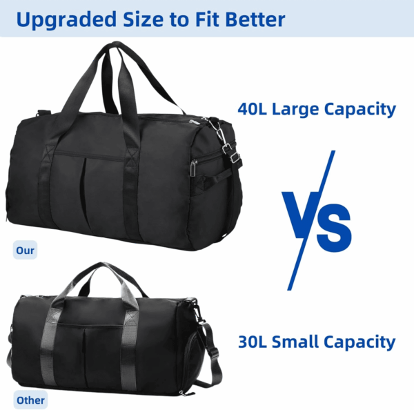 Gym Bag for Men, 40L Waterproof Sports Duffle Bags with Shoe & Wet Compartment, Small Carry on Travel Tote Bags with Trolley Sleeve for Personal Item, Fitness & Workout Gear, Black - Image 8
