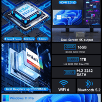 Mini PC Intel N150 (Turbo 3.6Ghz) 16GB DDR4 1TB Pcie M.2 Nvme SSD, Desktop Computer 4K Dual HDMI Display/4X Usb3.2/Wifi 6/BT5.2/RJ45 Ethernet Nucbox G3 Plus - Image 3
