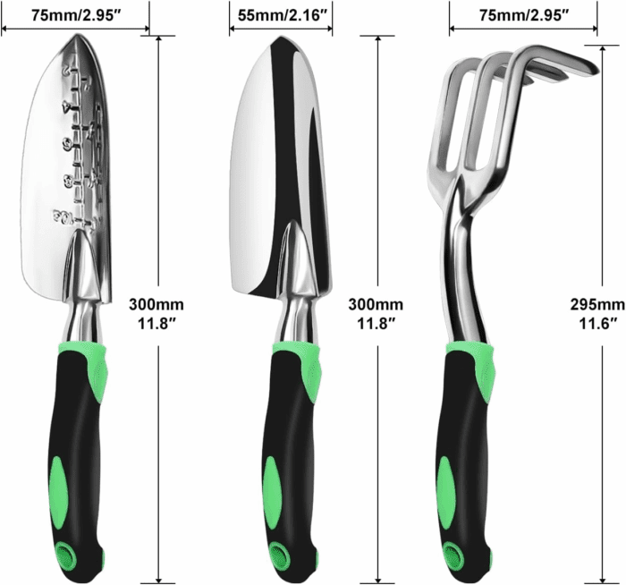 Garden Tool Set, 3 Pack Aluminum Heavy Duty Gardening Kit Includes Hand Trowel, Transplant Trowel and Cultivator Hand Rake with Soft Rubberized Non-Slip Ergonomic Handle, Garden Gifts - Image 6