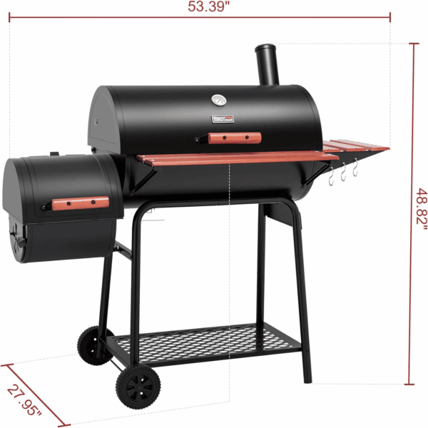 CC1830W 30-Inch Charcoal Grill with Offset Smoker and Wood-Painted Side Table, Outdoor Smoker Grill with 811 Sq. In. Cooking Area for Outdoor Barbecue Event, Black - Image 3