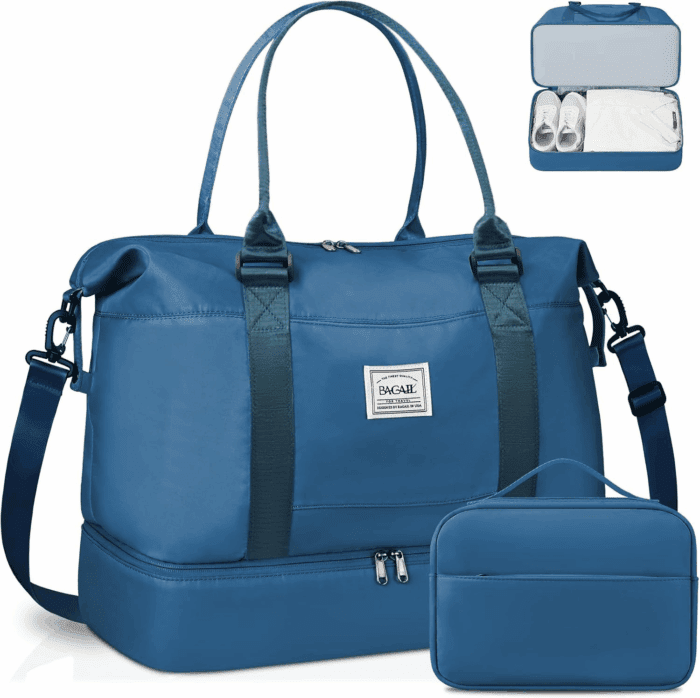 Travel Duffel Bag, Weekender Bags for Women, Overnight Gym Carry on Tote Bag with Wet Pocket, Hospital Mom Bag for Labor and Delivery - Extra Large Set, Peacock Blue
