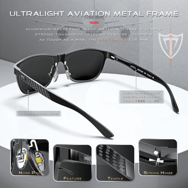 Men'S Retro Metal Frame Driving Polarized Sunglasses for Men Sun Glasses - Image 4