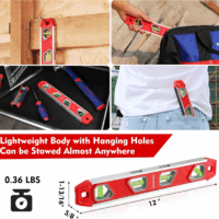 12 Inch Torpedo Level, Magnetic Small Leveler Tool, Plumbing Level with Pitch Vial, Aluminum Reinforced, 4 Bubbles, V-Groove for Conduit Bending - Image 5
