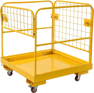 Forklift Safety Cage 36''X36'' Heavy Duty Steel Forklift Work Platform 1150LBS Capacity with 4 Universal Wheels Collapsible Lift Basket Aerial Rails Aerial Platform, Yellow