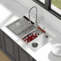 33 Inch Drop in Kitchen Sink Workstation with Glass Rinser 33X22 Drop in Kitchen Sinks Stainless Steel Workstation Sinks 16 Gauge Single Bowl Sink with Cup Washer with Cutting Board - Image 3