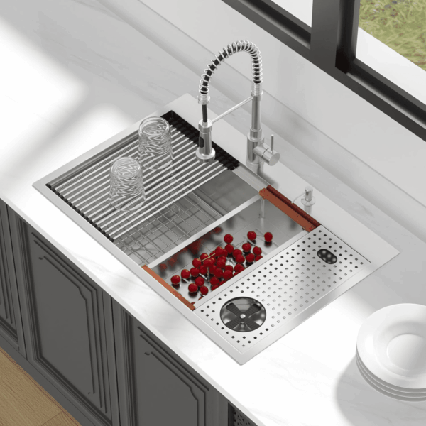 33 Inch Drop in Kitchen Sink Workstation with Glass Rinser 33X22 Drop in Kitchen Sinks Stainless Steel Workstation Sinks 16 Gauge Single Bowl Sink with Cup Washer with Cutting Board - Image 3