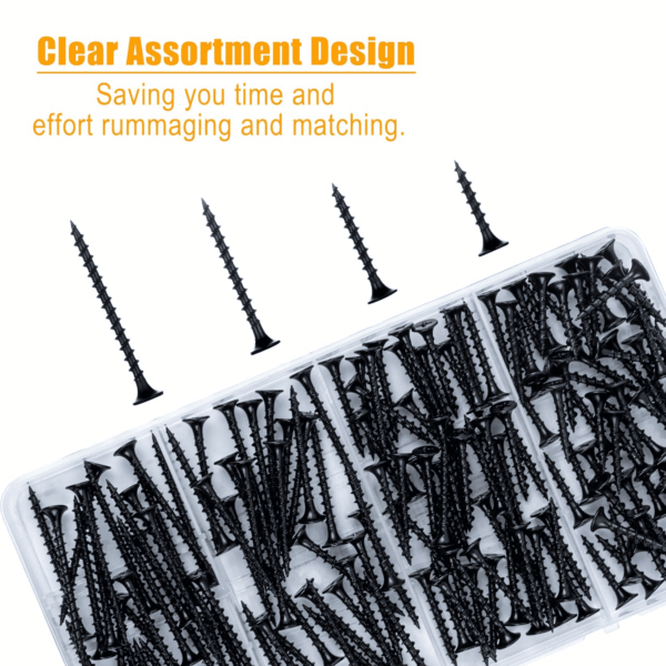 Drywall Screws Assortment Kit, #6 Black Wood Screws for Sheetrock,165Pcs Picture Hanging Kit for Frame Painting Art Photo, Phillips Coarse Dry Wall Screw 4 Sizes 1",1-1/4",1-5/8",2" - Image 2