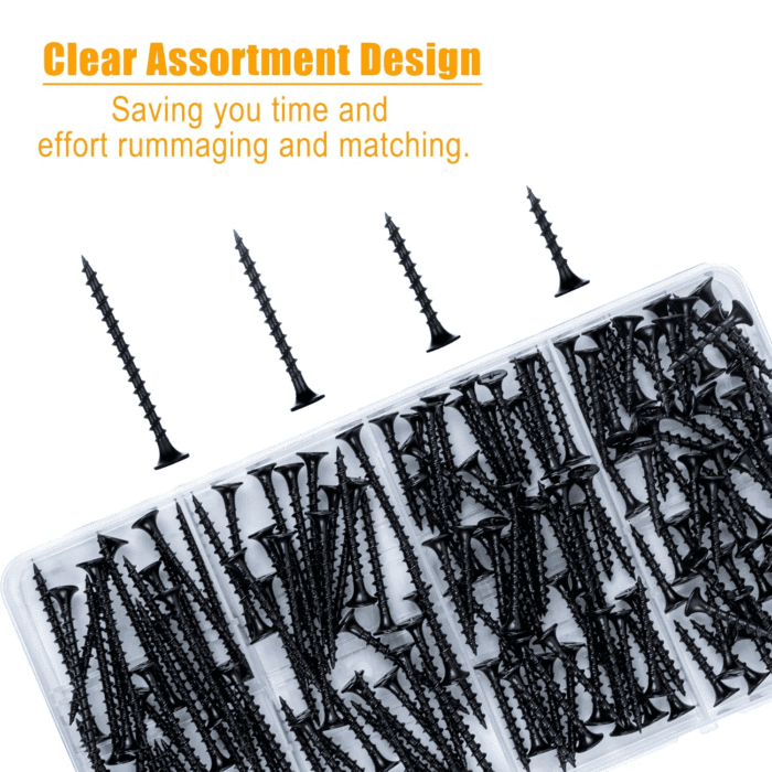 Drywall Screws Assortment Kit, #6 Black Wood Screws for Sheetrock,165Pcs Picture Hanging Kit for Frame Painting Art Photo, Phillips Coarse Dry Wall Screw 4 Sizes 1",1-1/4",1-5/8",2" - Image 2