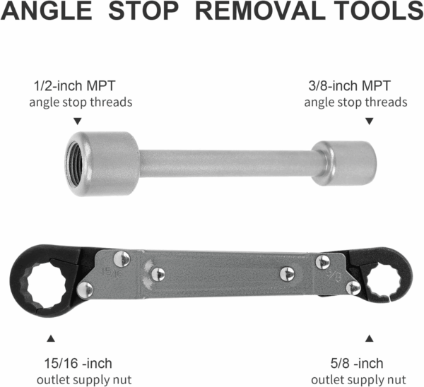 Plumbing Tools Angle Stop Wrench Kit – Adjustable Wrench Professional Plumber Wrench Tools for Installing New Compression Angle Stops and Removing Compression Rings-Silver Tool Kit - Image 3