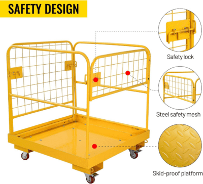 Forklift Safety Cage 36''X36'' Heavy Duty Steel Forklift Work Platform 1150LBS Capacity with 4 Universal Wheels Collapsible Lift Basket Aerial Rails Aerial Platform, Yellow - Image 3