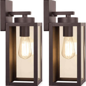 Outdoor Wall Light Fixtures, Exterior Waterproof Wall Lanterns, Brown Porch Sconces Wall Mounted Lighting with E26 Sockets & Glass Shades, Modern Wall Lamps for Patio Front Door Entryway, 2-Pack