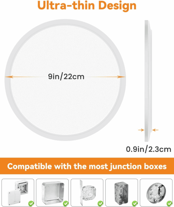 4PACK White Flush Mount LED Ceiling Light, 9Inch 24Watt, 3000K/4500K/6000K, Ultra Slim for Bedroom, Living Room, Kitchen, Hallway, NOT-DIMMABLE - Image 3