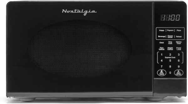 Modern Retro Countertop Microwave Oven - 700-Watt - 0.7 Cu Ft - 12 Pre-Programmed Cooking Settings - Digital Clock - Kitchen Appliances - Black