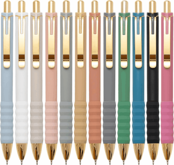Ballpoint Pens Black Ink Ball Point Pen with Super Soft Grip Medium Point 1.0Mm Office Pens (Gold 12-Count)