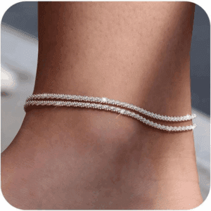 Sterling Silver Ankle Bracelets for Women: Dainty Layered Waterproof Anklet for Women Adjustable Womens Anklet Set Stackable Figaro Beaded Cuban Link Anklets Beach Jewelry for Women