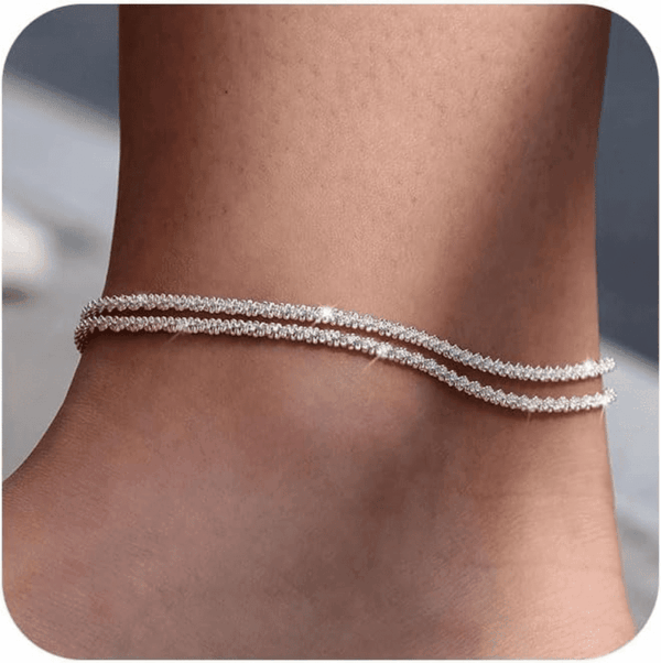 Sterling Silver Ankle Bracelets for Women: Dainty Layered Waterproof Anklet for Women Adjustable Womens Anklet Set Stackable Figaro Beaded Cuban Link Anklets Beach Jewelry for Women