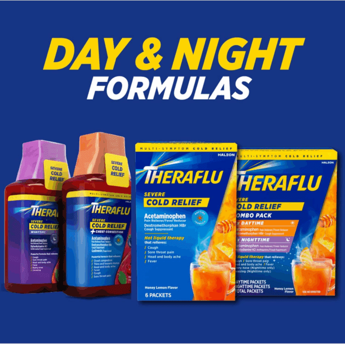 Combo Daytime and Nighttime Severe Cold Relief Powder, Honey Lemon Flavor, 12 Count, 6 Daytime + 6 Nighttime - Image 4