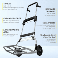 Folding Hand Truck Dolly Cart,340Lb Capacity Portable Aluminum Dolly Cart with Telescoping Handle and 7 Inch Rubber Wheels for Moving,Shopping,Travel,Office Use - Image 2