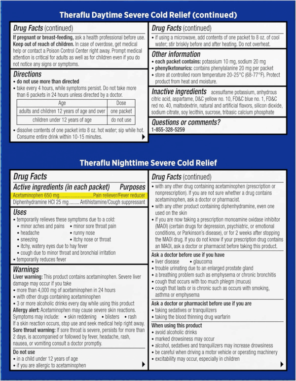 Combo Daytime and Nighttime Severe Cold Relief Powder, Honey Lemon Flavor, 12 Count, 6 Daytime + 6 Nighttime - Image 8