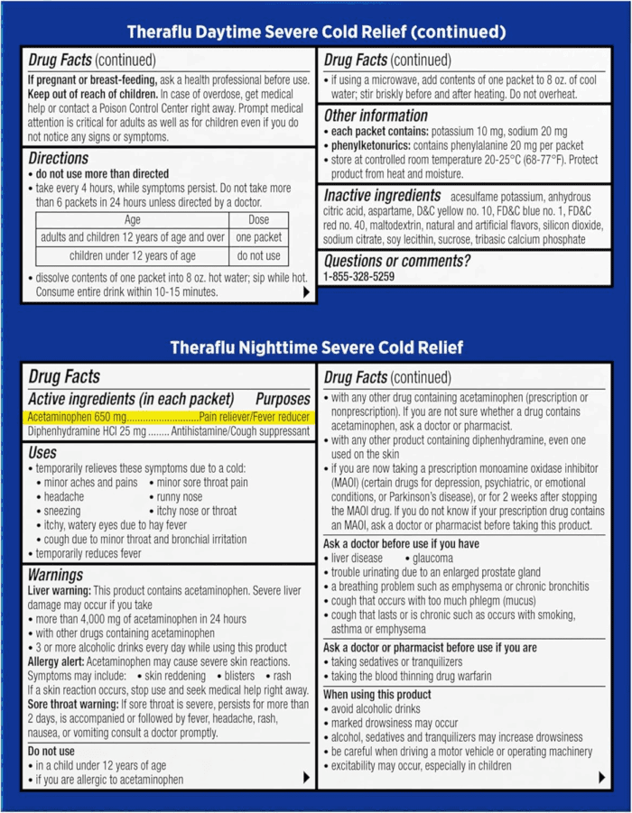 Combo Daytime and Nighttime Severe Cold Relief Powder, Honey Lemon Flavor, 12 Count, 6 Daytime + 6 Nighttime - Image 8
