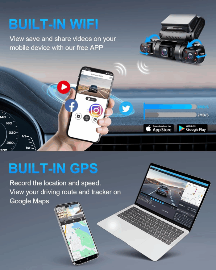 360 Degree View 4 Channel Dash Cam Front and Rear inside Left Right, Dash Camera for Cars, Built-In GPS Wifi Night Vision, 24/7 Recording Parking Mode Monitor, Free 128G Card - Image 7