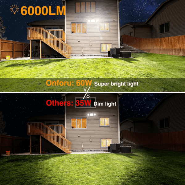 60W LED Security Light, 6000LM Brightness Outdoor Flood Light Fixture Switch Controlled, IP65 Waterproof, 6500K White Wall Mount Exterior Security Floodlight for Eave, Yard, Garage, Porch - Image 4